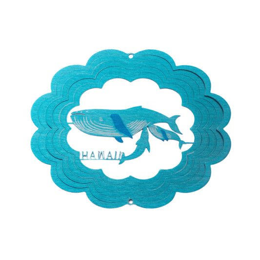 Decorative wind spinner with whale design and 'HANAH' branding on a white background