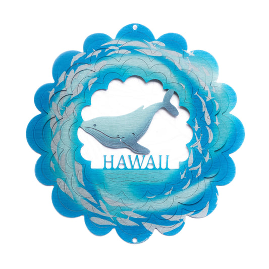Decorative fan with whale design and 'Hawaii' text on a white background